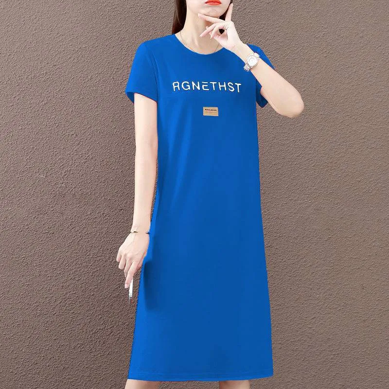 Váy Suông Đầm Suông In Chữ Hình Đẹp Tay Lỡ Xẻ Tà From Rộng Dáng