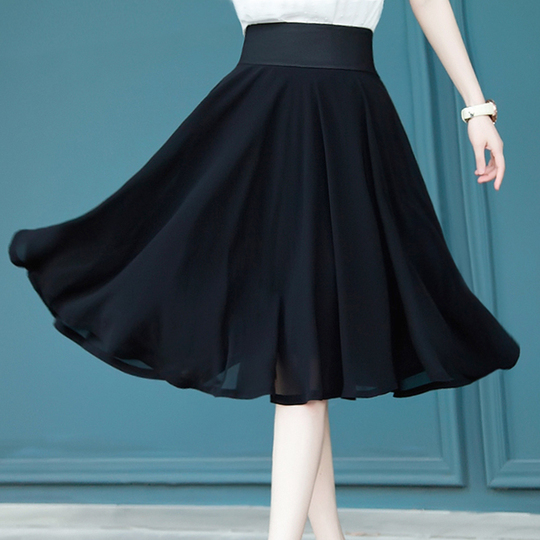 Chân váy chữ A chiffon Hàn Quốc - Eo cao, Màu trơn