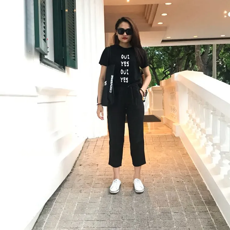 Quần đũi nữ baggy đen