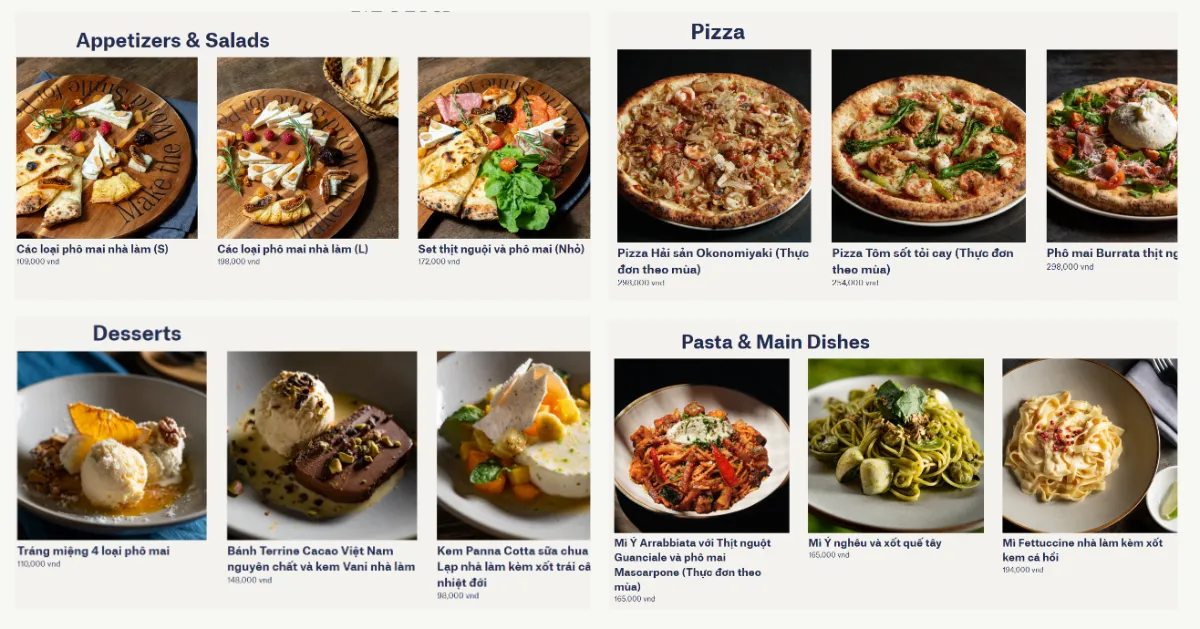 Pizza 4P's - Khai vị, salad và các món phô mai