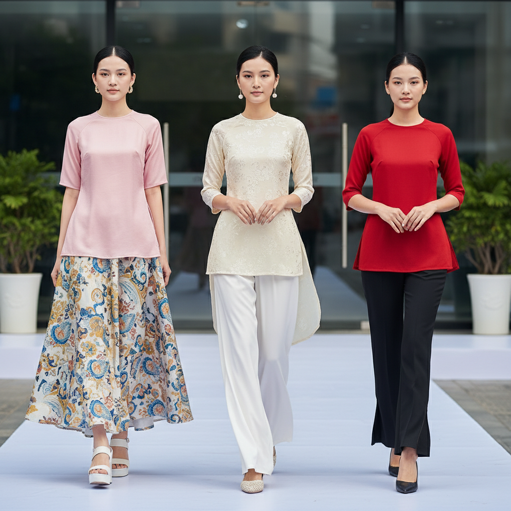 Phối áo dài cách tân nữ với chân váy hay quần ống sớ thì đẹp?