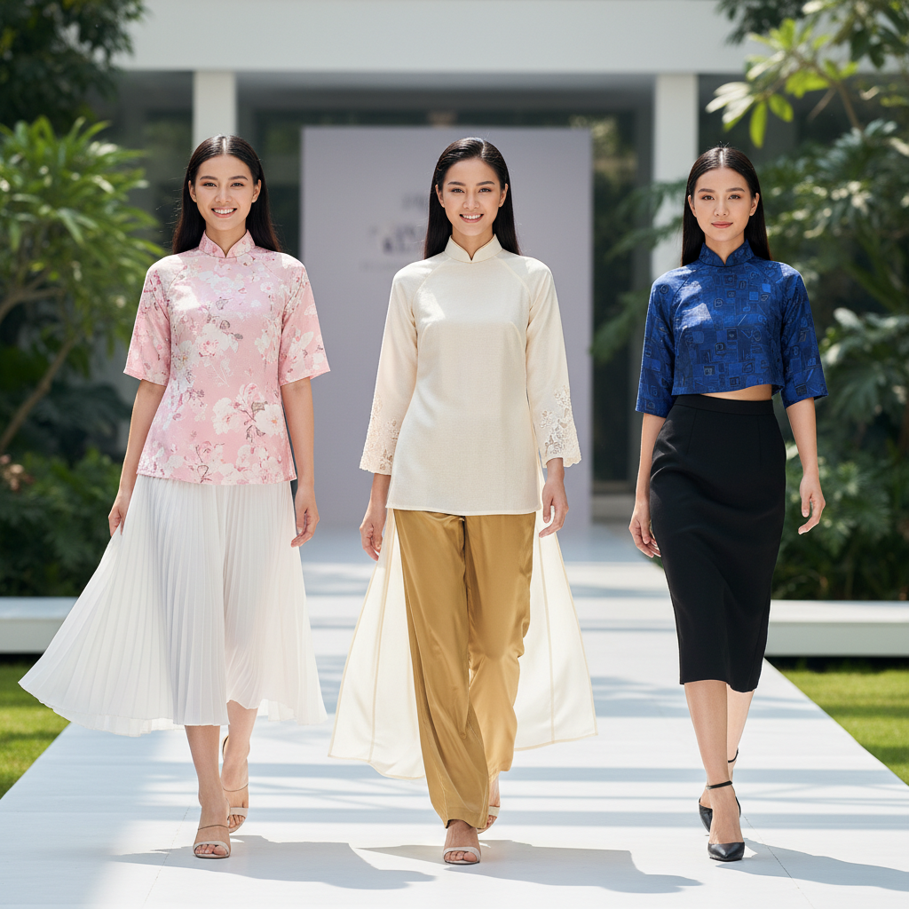 Phối áo dài cách tân nữ với chân váy hay quần ống sớ thì đẹp?