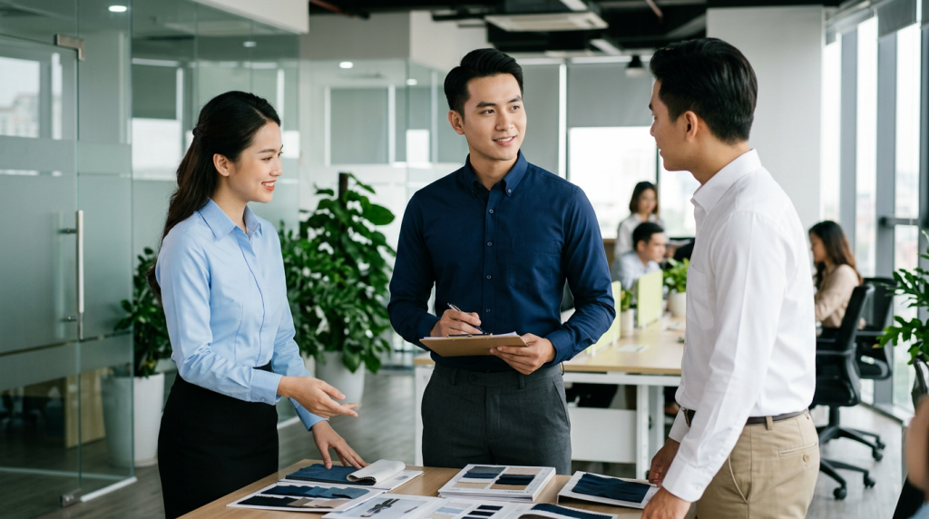 Tiêu chuẩn may áo đồng phục văn phòng đẹp và chuyên nghiệp