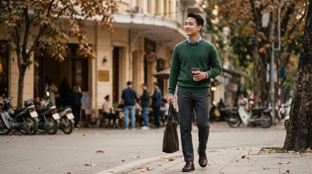 Ưu điểm vượt trội của áo len cotton nam trong thời tiết thu đông