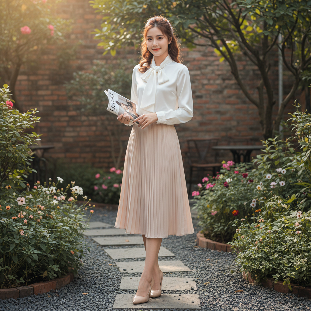 áo sơ mi cổ nơ nữ