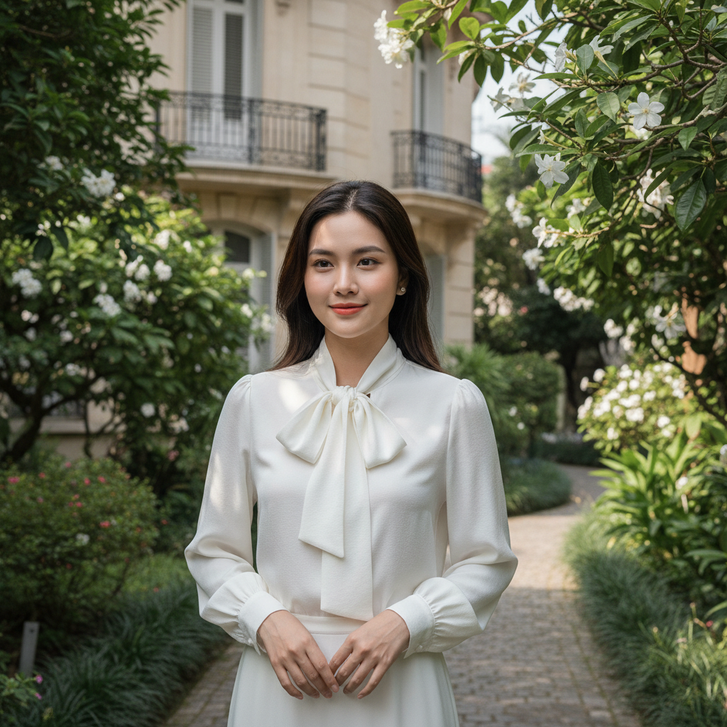 áo sơ mi cổ nơ nữ