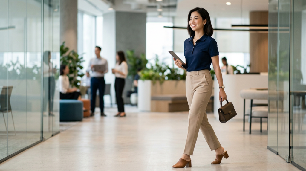 Cách diện áo thun polo nữ công sở vừa năng động vừa lịch sự