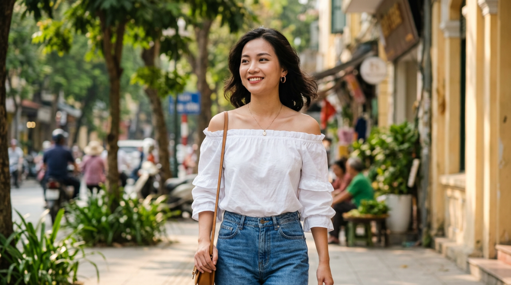 Cách mặc áo trễ vai không bị tuột và khoe khéo xương quai xanh