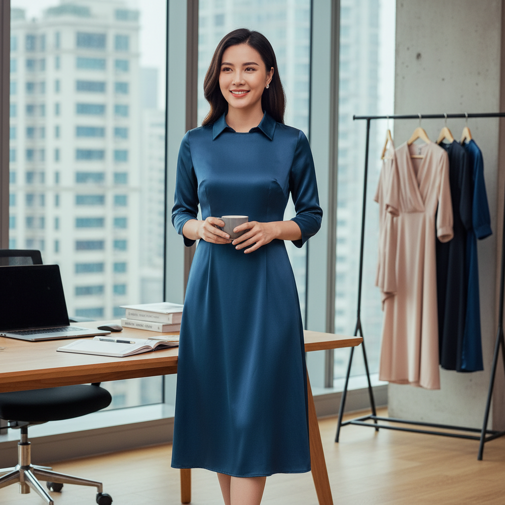 đầm công sở chất liệu lụa cao cấp