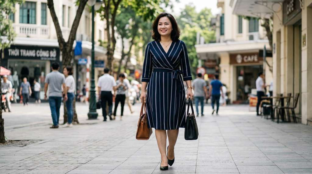 Mẹo chọn đầm công sở cho người béo bụng để trông vòng eo thon gọn