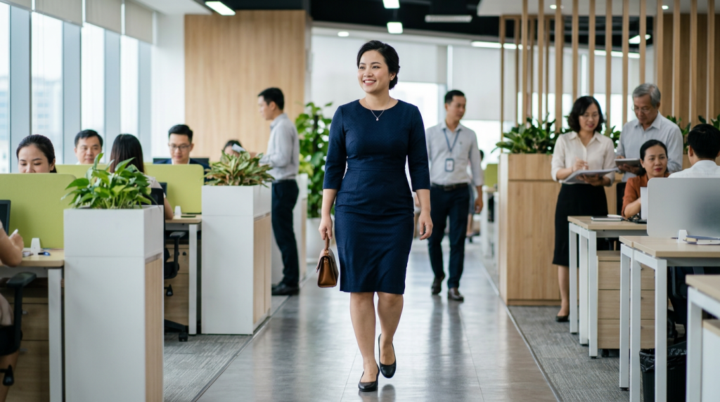 Đầm công sở dáng ôm dành cho người mập: Tự tin khoe đường cong