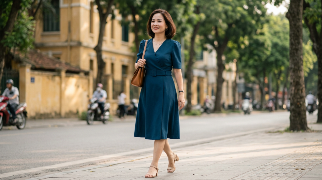 Mẫu đầm công sở đẹp dành cho tuổi u40 u50 giúp hack tuổi cực đỉnh