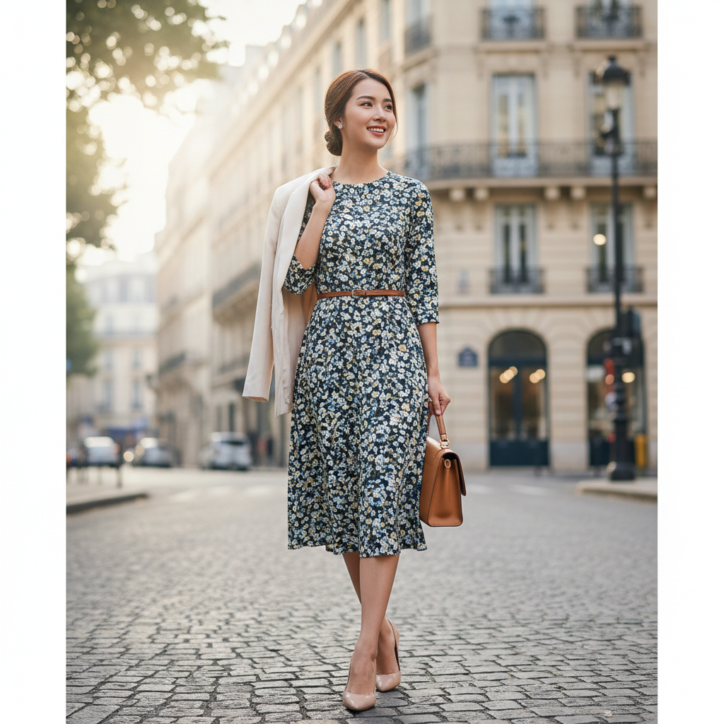 đầm công sở họa tiết