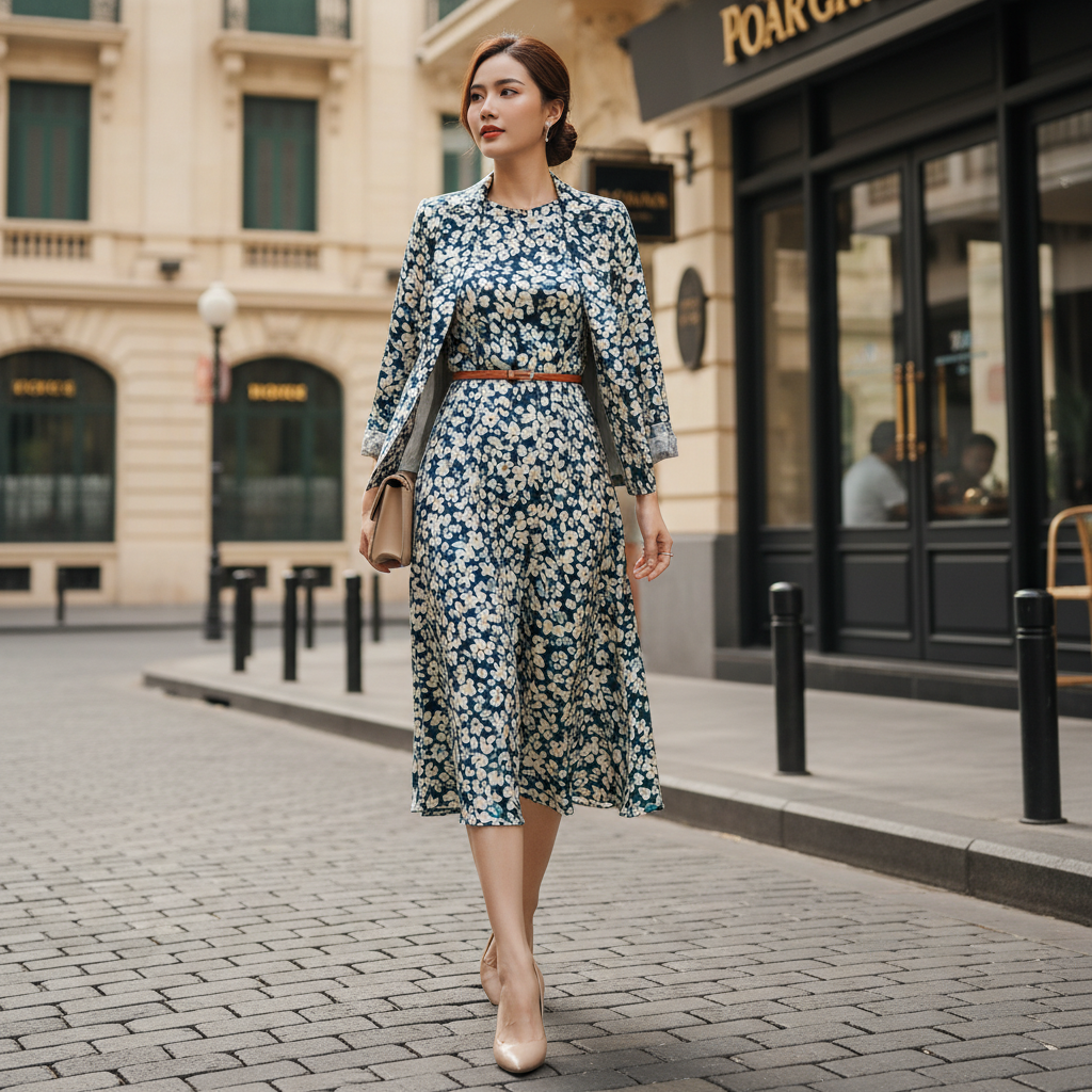 đầm công sở họa tiết