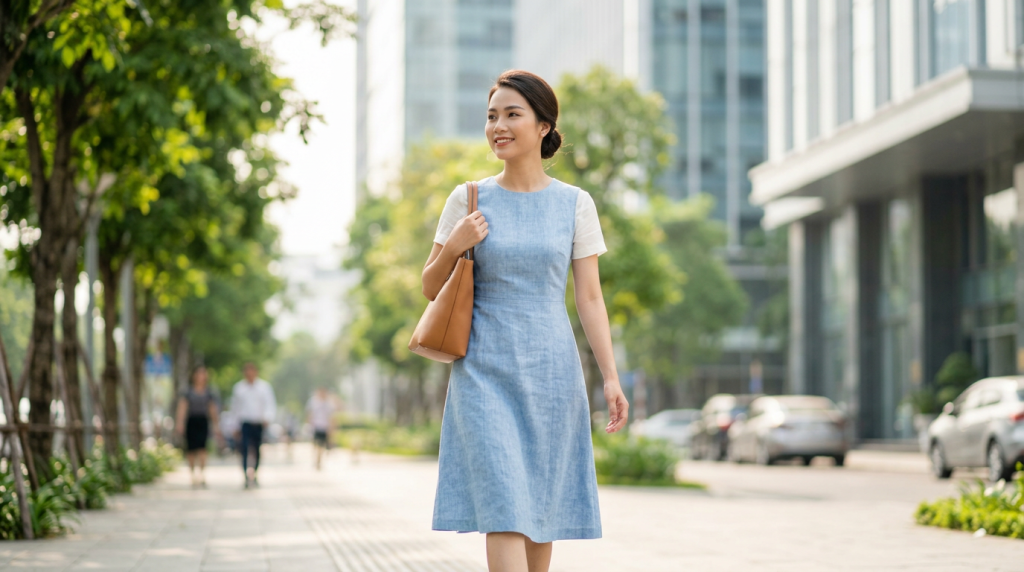 Chất liệu cho đầm công sở thanh lịch mùa hè mát mẻ, thấm mồ hôi