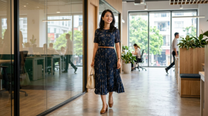 Đầm midi công sở đẹp: Vẻ đẹp cổ điển cho quý cô văn phòng