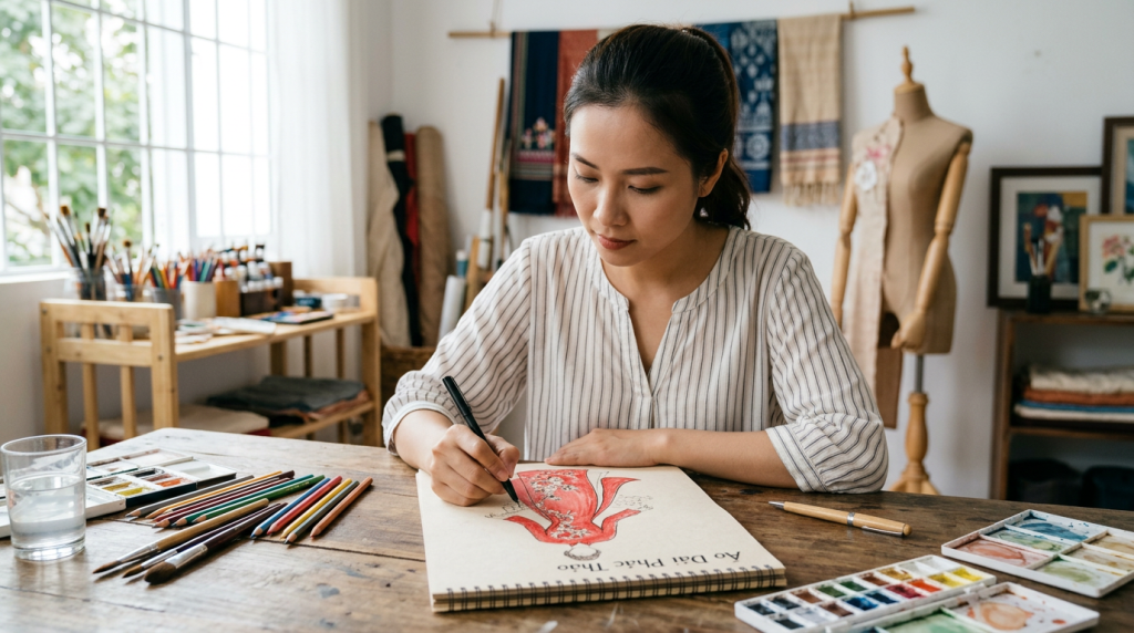 Hướng dẫn các bước vẽ áo dài truyền thống đơn giản mà đầy tính nghệ thuật