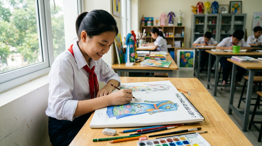 Gợi ý ý tưởng vẽ áo dài lớp 7 độc đáo cho bài thực hành mỹ thuật